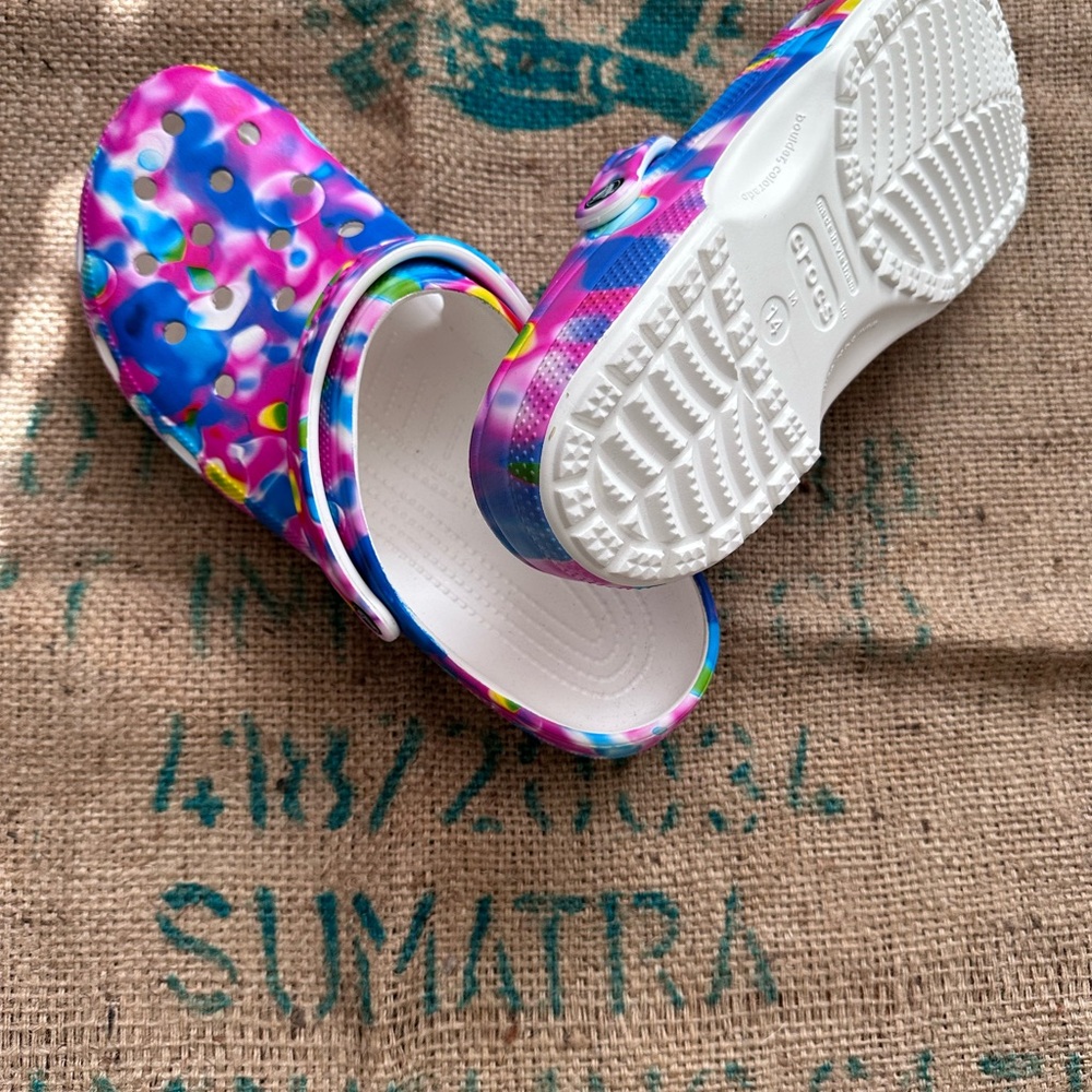 Rainbow Crocs, sz 14